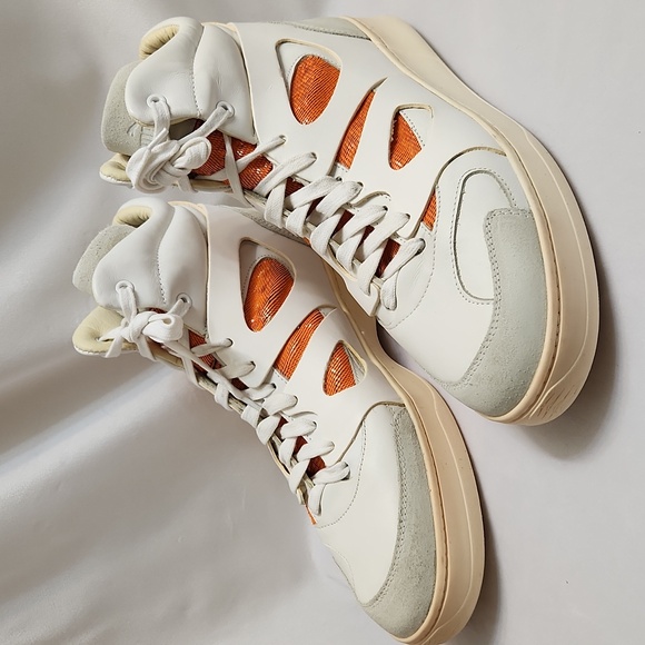Alexander McQueen X Puma Hightop White and Orange Sneakers (M Size 10) - Picture 4 of 16